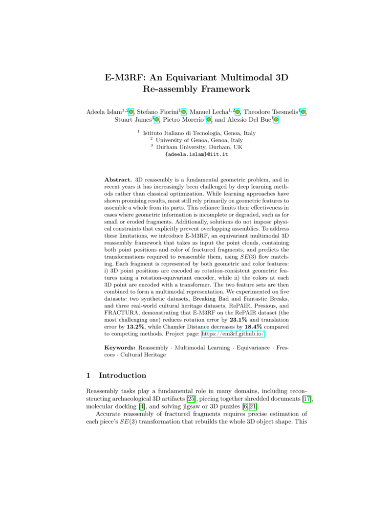 E-M3RF: An Equivariant Multimodal 3D Re-assembly Framework